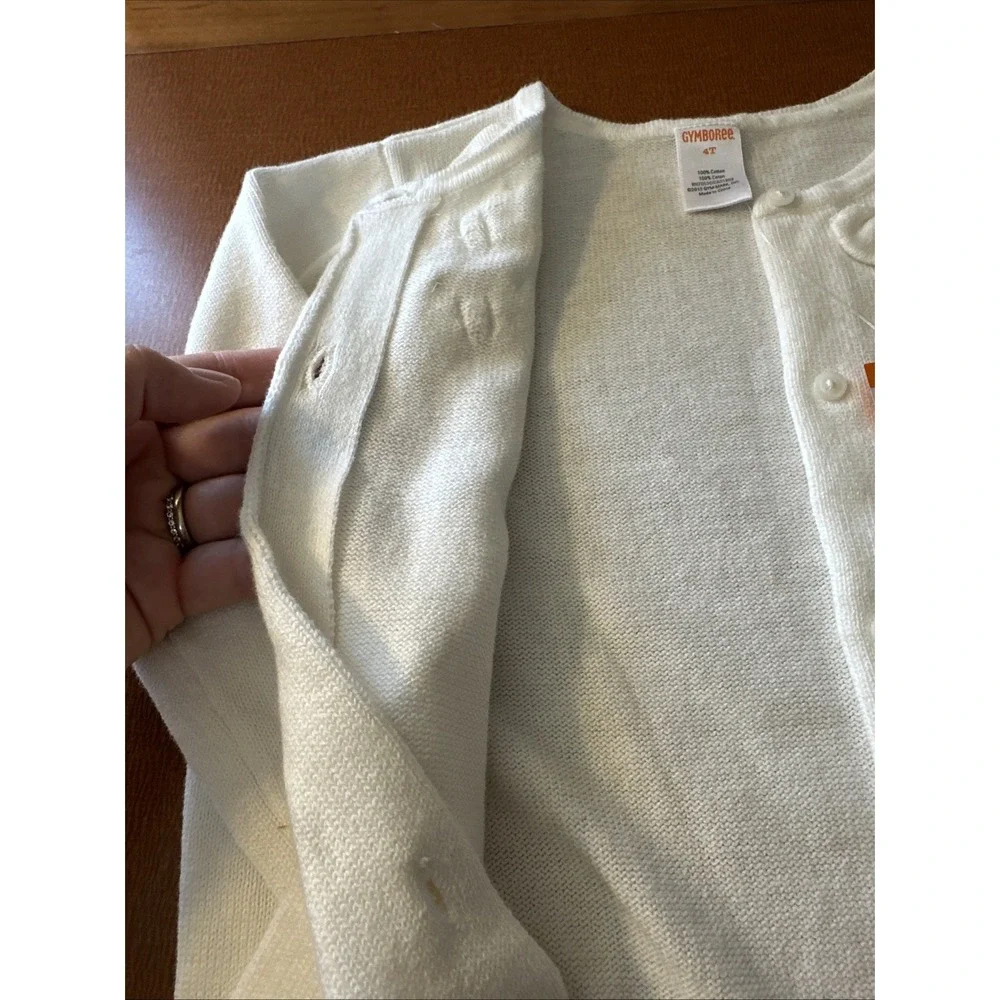 NWT Gymboreee White 100% Cotton Cardigan Sweater With Bows Size 4‎ Toddler